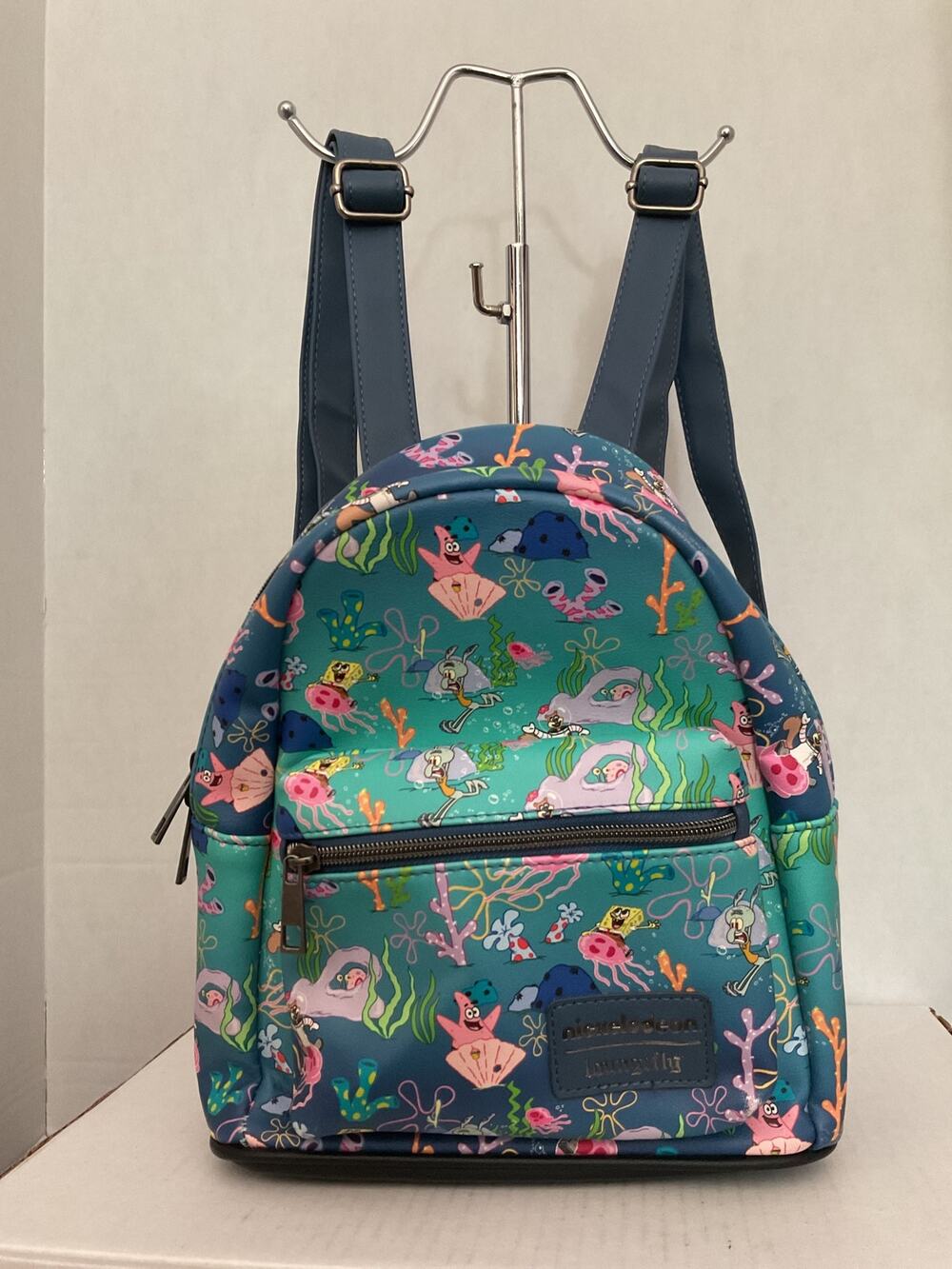 Loungefly - Nickelodeon,  Sponge Bob, Square Pants  Backpack Aqua & Blue Print